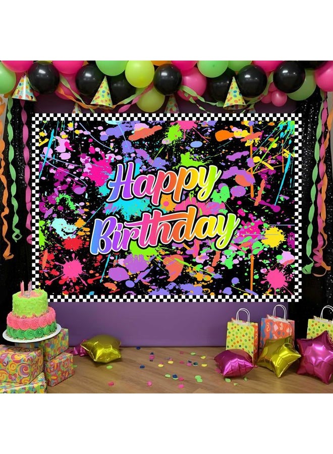 Lofaris Neno Glow in The Dark Birthday Party Photography Backdrops Colorful Graffiti Splash Paint Background Slime Happy Birthday Black Light Sleppover Party Banner Decor for Kids Birthday Supplies - Image 1